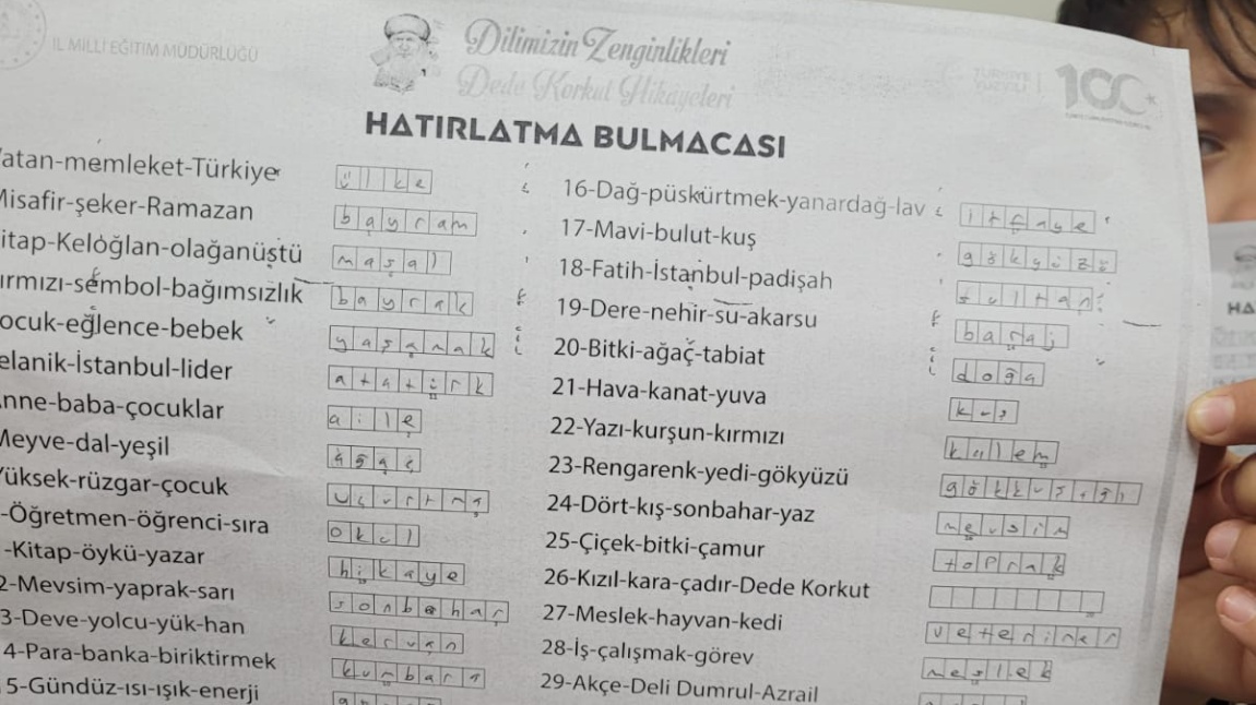 DİLİMİZİN ZENGİNLİKLERİ PROJESİ KAPSAMINDA ''HATIRLATMA'' ETKİNLİĞİ YAPILDI.